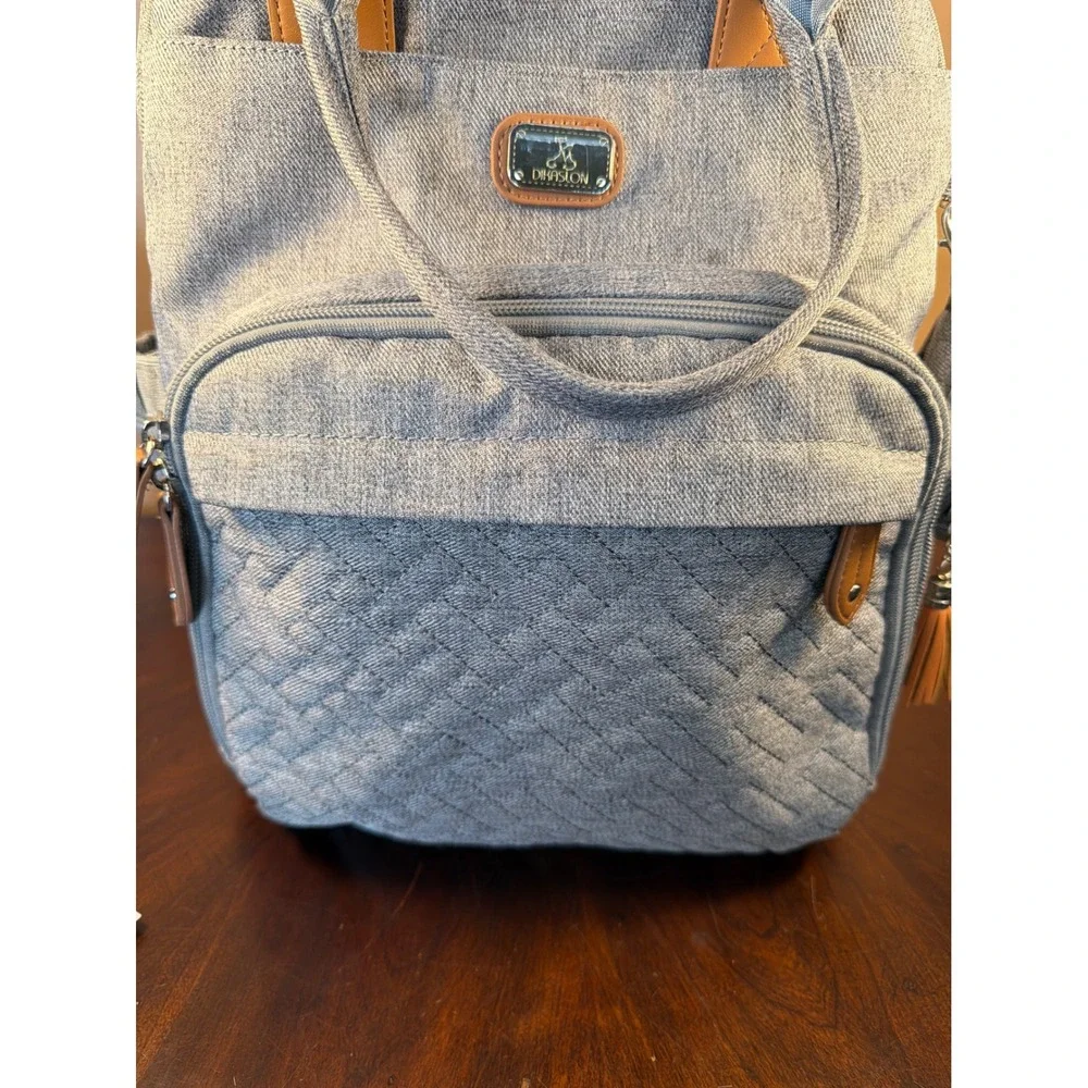Diaper‎ Bag Backpack Grey Quilted Multi-Pocket Travel Bag with Pacifier Pod
